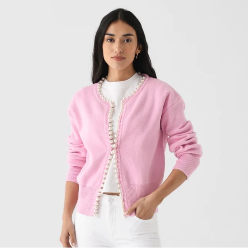 Self Same Pink Cardigan with Pearl Embellishment, one size
